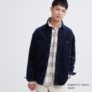 Men Uniqlo Corduroy Work Long-sleeve Shirts Navy | 5788564