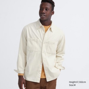 Men Uniqlo Corduroy Work Long-sleeve Shirts White | 8753644