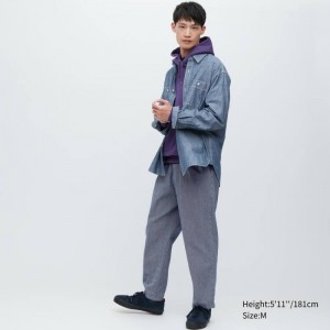 Men Uniqlo Cotton Hickory Relaxed Fit Ankle Length Pants Blue | 7573634