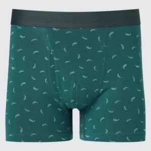 Men Uniqlo Cotton Printed Boxer Underwear Green | 639725