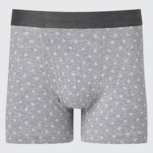 Men Uniqlo Cotton Printed Boxer Underwear Grey | 909683