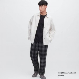 Men Uniqlo Cotton Printed Relaxed Fit Ankle Length Pants Black | 3525682