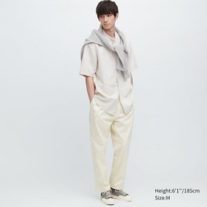 Men Uniqlo Cotton Relaxed Fit Ankle Length Pants White | 4908204