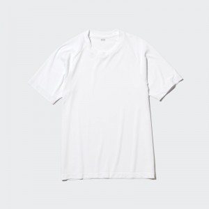 Men Uniqlo DRY-EX Crew Neck Short-Sleeve Printed T Shirts White | 4645557