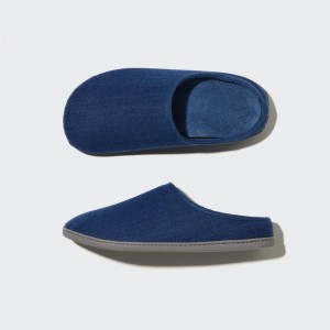 Men Uniqlo Denim Like Room Rubber Sole Slippers Navy | 2780993