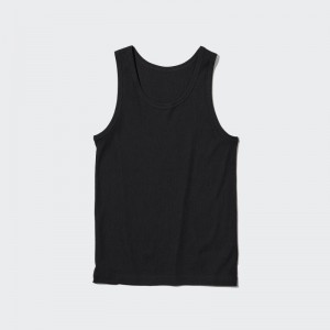 Men Uniqlo Dry Color Ribbed Tank Top Black | 2676450