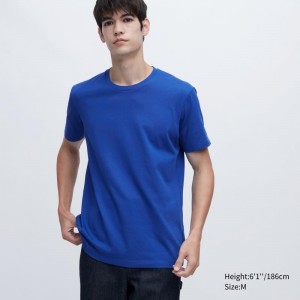 Men Uniqlo Dry Crew Neck Short-sleeve Color T Shirts Blue | 3376744