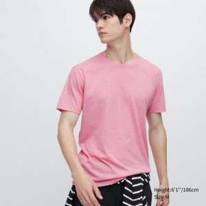Men Uniqlo Dry Crew Neck Short-sleeve Color T Shirts Pink | 5675072