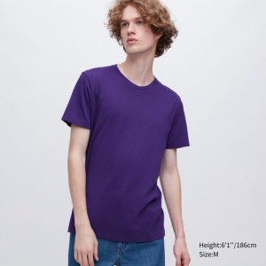 Men Uniqlo Dry Crew Neck Short-sleeve Color T Shirts Purple | 9857773