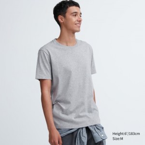 Men Uniqlo Dry Crew Neck Short-sleeve Color T Shirts Grey | 197018
