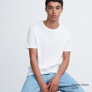 Men Uniqlo Dry Crew Neck Short-sleeve Color T Shirts White | 1960077