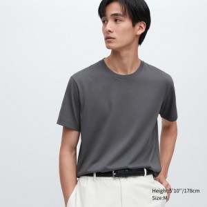 Men Uniqlo Dry Crew Neck Short-sleeve Color T Shirts Grey | 1283777
