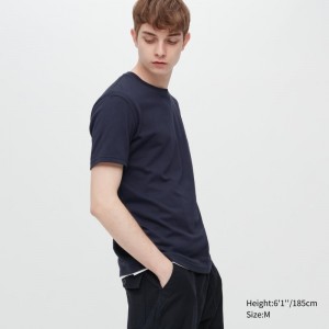 Men Uniqlo Dry Crew Neck Short-sleeve Color T Shirts Navy | 2854254