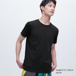 Men Uniqlo Dry Crew Neck Short-sleeve Color T Shirts Black | 5881268