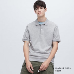 Men Uniqlo Dry Pique Short-sleeve Polo Shirts Grey | 9334140