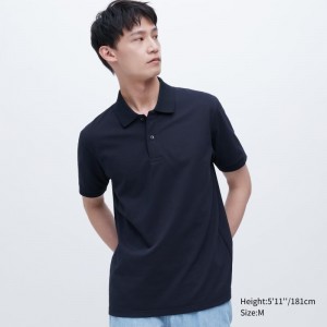 Men Uniqlo Dry Pique Short-sleeve Polo Shirts Navy | 2753299