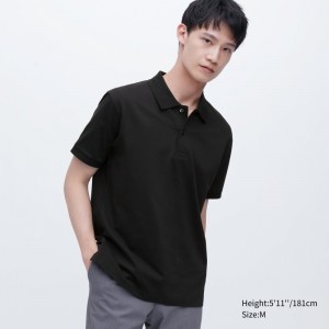 Men Uniqlo Dry Pique Short-sleeve Polo Shirts Black | 2873520