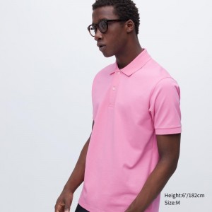 Men Uniqlo Dry Pique Short-sleeve Polo Shirts Pink | 6815791