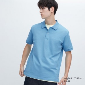 Men Uniqlo Dry Pique Short-sleeve Polo Shirts Blue | 6006950