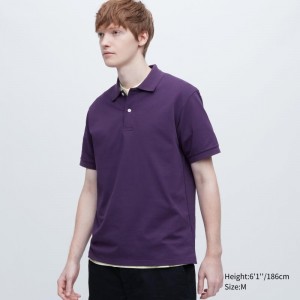Men Uniqlo Dry Pique Short-sleeve Polo Shirts Purple | 6229854