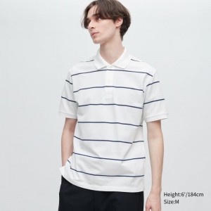 Men Uniqlo Dry Pique Striped Short-sleeve Polo Shirts White | 2857608