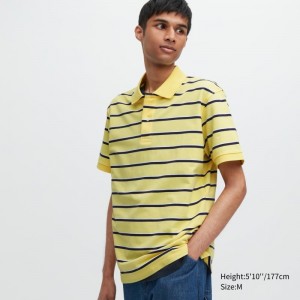 Men Uniqlo Dry Pique Striped Short-sleeve Polo Shirts Yellow | 7086676