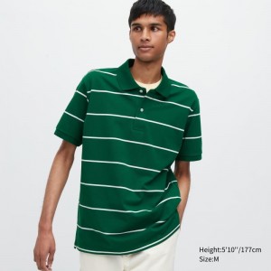 Men Uniqlo Dry Pique Striped Short-sleeve Polo Shirts Green | 7628705