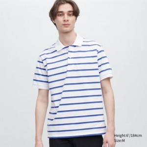Men Uniqlo Dry Pique Striped Short-sleeve Polo Shirts White | 2266304