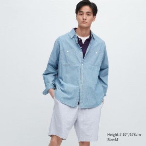 Men Uniqlo Dry Stretch Seersucker Easy Shorts Blue | 8297848