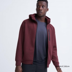 Men Uniqlo Dry Stretch Sweat Long-sleeve Full-zip Hoodie Burgundy | 8119061