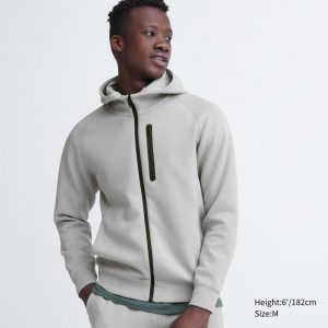 Men Uniqlo Dry Stretch Sweat Long-sleeve Full-zip Hoodie Grey | 124796