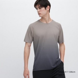 Men Uniqlo Dry-ex Crew Neck Short-sleeve Lightweight T Shirts Grey | 1615627