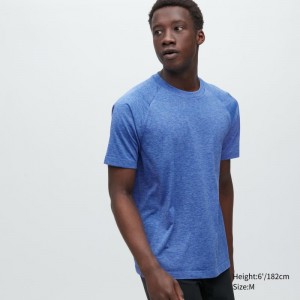 Men Uniqlo Dry-ex Crew Neck Short-sleeve T Shirts Blue | 5264402