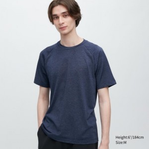 Men Uniqlo Dry-ex Crew Neck Short-sleeve T Shirts Blue | 8215112