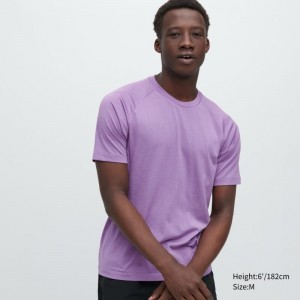 Men Uniqlo Dry-ex Crew Neck Short-sleeve T Shirts Purple | 6297190
