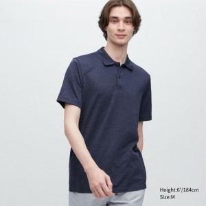Men Uniqlo Dry-ex Polo Shirts Navy | 4358744