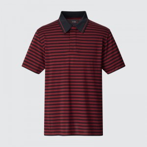 Men Uniqlo Dry-ex Short-sleeve Striped Adam Scott Polo Shirts Red | 253430