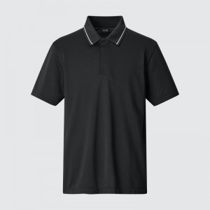 Men Uniqlo Dry-ex Short-sleeve Striped Collar Adam Scott Polo Shirts Grey | 3849194