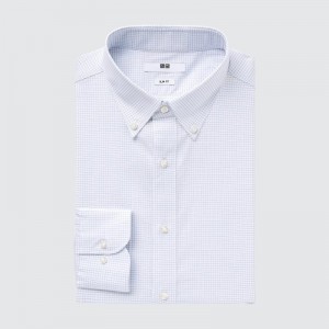 Men Uniqlo Easy Care Checked Stretch Slim-fit Long-sleeve Shirts Blue | 2886507