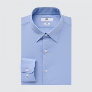 Men Uniqlo Easy Care Stretch Slim Fit Long-sleeve Shirts Blue | 3630787