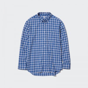 Men Uniqlo Extra Fine Cotton Broadcloth Long-sleeve Shirts Blue | 3973005
