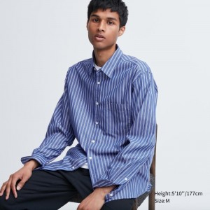 Men Uniqlo Extra Fine Cotton Broadcloth Long-sleeve Shirts Blue | 7130493