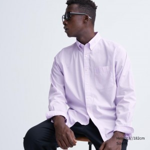 Men Uniqlo Extra Fine Cotton Broadcloth Long-sleeve Shirts Purple | 7820507