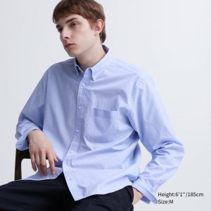 Men Uniqlo Extra Fine Cotton Broadcloth Long-sleeve Shirts Blue | 6143010