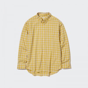 Men Uniqlo Extra Fine Cotton Broadcloth Long-sleeve Shirts Yellow | 2989134