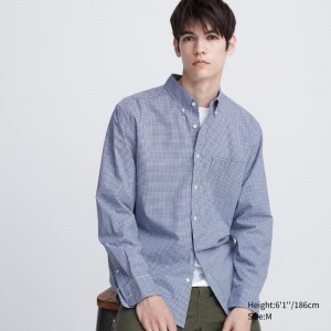 Men Uniqlo Extra Fine Cotton Broadcloth Long-sleeve Shirts Blue | 3776407