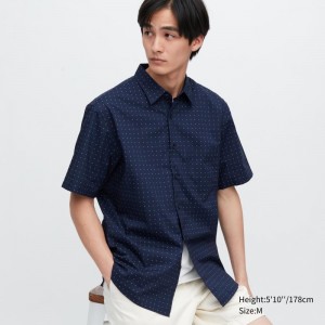 Men Uniqlo Extra Fine Cotton Short-sleeve Shirts Navy | 2099679