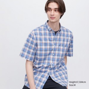 Men Uniqlo Extra Fine Cotton Short-sleeve Shirts Blue | 3348188