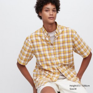 Men Uniqlo Extra Fine Cotton Short-sleeve Shirts Yellow | 3288196