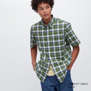 Men Uniqlo Extra Fine Cotton Short-sleeve Shirts Green | 7120572